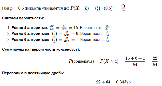 Расчёт вероятности консенсуса «за»